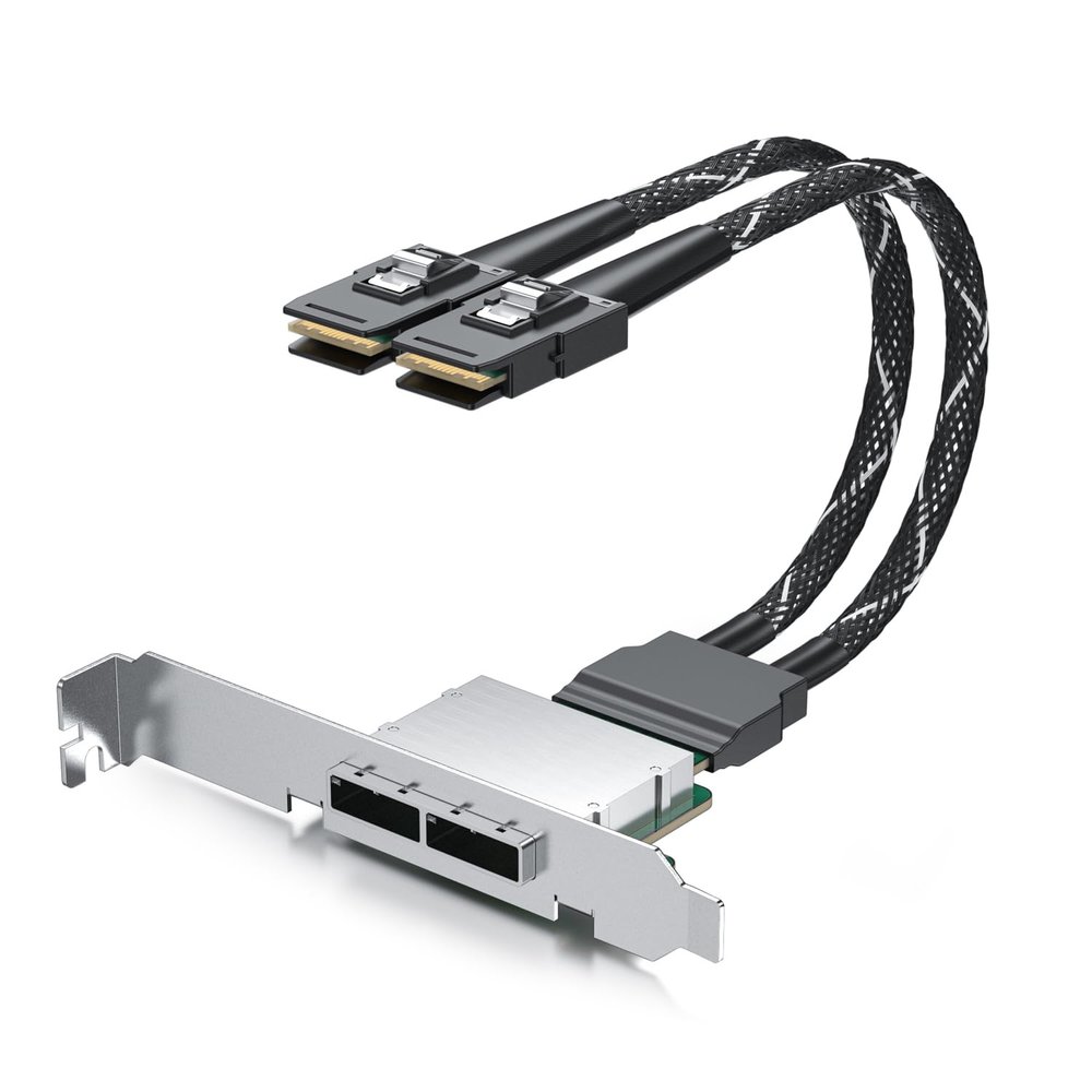 10Gtek MiniSAS SFF-8087 to SFF-8088 Dual-Channel Adapter Cable, 6Gbps SAS 2.0, 30AWG for Server/Storage Expansion & JBOD Backplanes, 0.3m/0.98ft