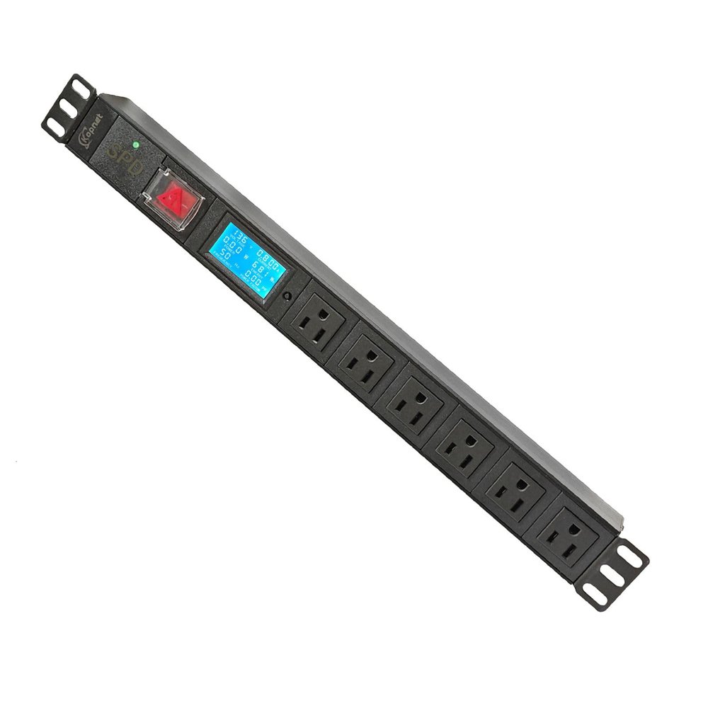 19 Inch Metered PDU Rack Mount Power Distribution Units 6 NEMA 5-15R Outlets PDU, 125-250V 15A 1U Rackmount Surge Protector Power Strip with OLED Screen Amp Voltage Power Display