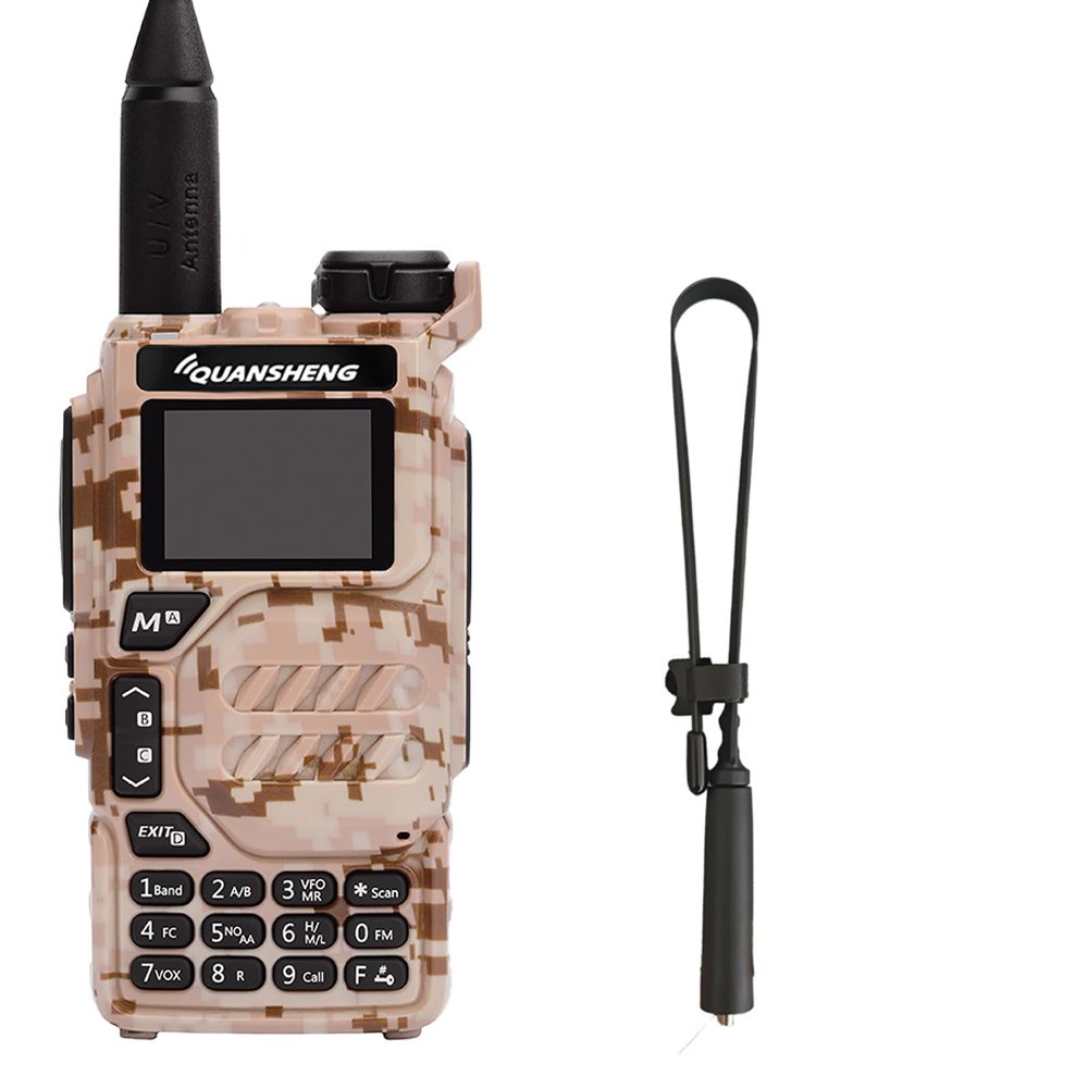 UV-K5 Walkie Talkie 5W Dual Band UHF VHF USB-C Charger Two Way Radio DTMF FM Scrambler NOAA Wireless Frequency Copy Ham Radio Handheld Long Range Desert Camo with 18.89in Tactical Antenna