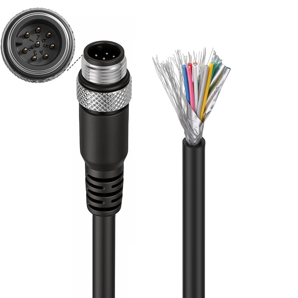 ZBLZGP M12 A Coded 8 Pin Male to Flying Leads Aviation Waterproof Connector Cable for Automation Profibus I/O Fieldbus Module Device Network 2M/6.6FT