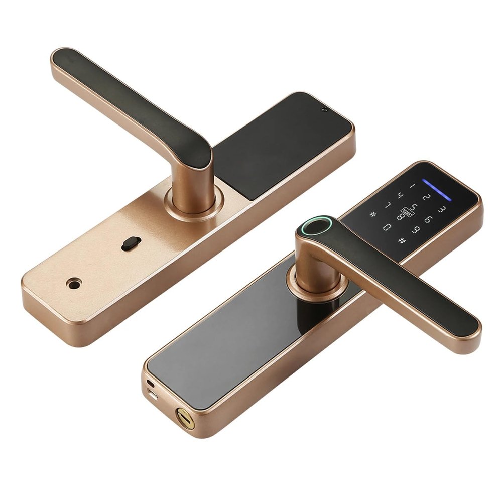 Fingerprint Lock.Indoor Electronic Lock.Smart Fingerprint Password.Card Mechanical Key.Touch Screen.Keyboard Lock.Intelligent Electronic Lock.Smart Door Lock (Color : Gold)