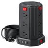 Power Strip Surge Protector, 10 Ft Extension Cord with 12 AC Multiple Outlets 4 USB (1 USB C), SMALLRT Power Tower Desktop Charging Station (Black, 10 FT PD20W) view 1