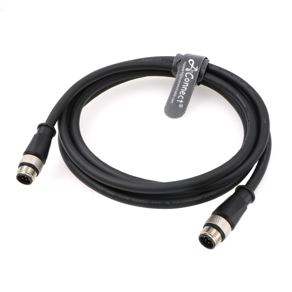 AConnect M12 8 Pin A-Code Male to 8 Pin A-Code Male High Flexible Industrial Ethernet Shielded Waterproof Cable for Industrial Camera 1M