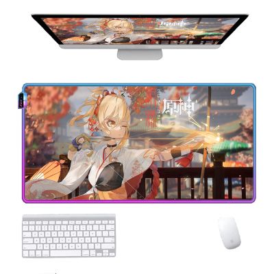 Mouse Pads Anime Beautiful Girl RGB Gaming Mouse Pad/Custom Anime Led Mouse Pad, LED Light Edges & Non-Slip Rubber Base Glowing Mat for Mouse and Keyboard,M(11.8"X27.5")