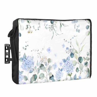 Blue Floral Outdoor TV Cover 52-55 Inch Weatherproof, Oxford Heavy Duty Waterproof Outside Flat Screen TV Cover Protector for Television Accessories Pastoral Eucalyptus Leaves Summer Botanical