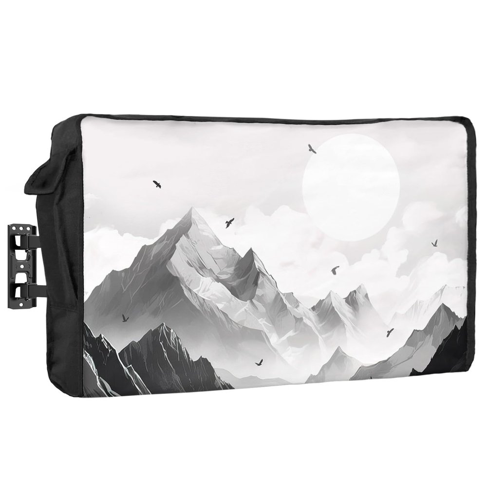 Edwiinsa Mountain Outdoor TV Cover 36-39 Inch Weatherproof, Oxford Heavy Duty Waterproof Outside Flat Screen TV Cover Protector for Television Accessories Eagle Sky Cloud Black and White Landscape