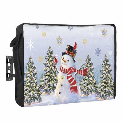 Blue Ombre Christmas Outdoor TV Cover 70-75 Inch Weatherproof, Oxford Heavy Duty Waterproof Outside Flat Screen TV Cover Protector for Television Accessories Xmas Tree Winter Snowman Snowflake
