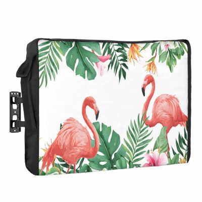 Edwiinsa Summer Flamingo Outdoor TV Cover 80-85 Inch Weatherproof, Oxford Heavy Duty Waterproof Outside Flat Screen TV Cover Protector for Television Accessories Green Botanical Tropical Plants