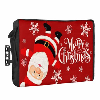 Edwiinsa Christmas Outdoor TV Cover 36-39 Inch Weatherproof, Oxford Heavy Duty Waterproof Outside Flat Screen TV Cover Protector for Television Accessories Red Xmas Santa Winter Snowflake