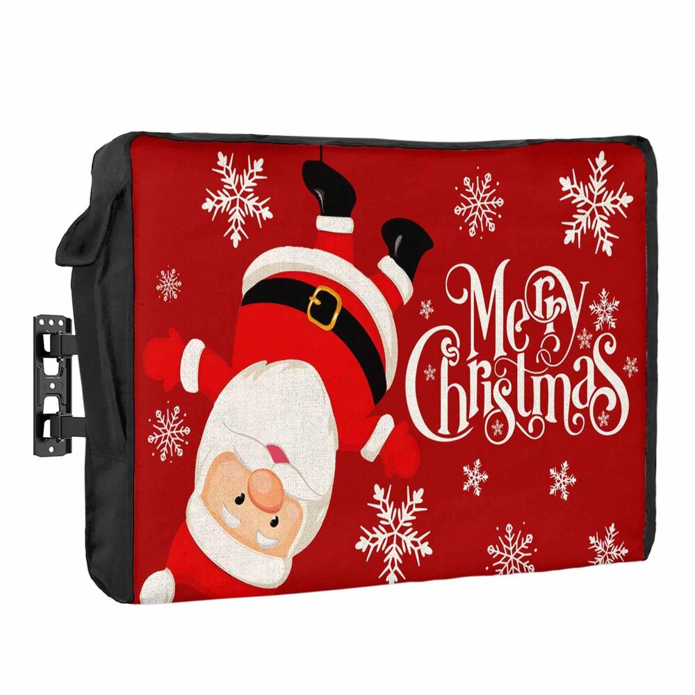 Edwiinsa Christmas Outdoor TV Cover 36-39 Inch Weatherproof, Oxford Heavy Duty Waterproof Outside Flat Screen TV Cover Protector for Television Accessories Red Xmas Santa Winter Snowflake