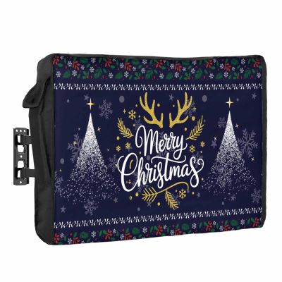 Christmas Outdoor TV Cover 36-39 Inch Weatherproof,Oxford Heavy Duty Waterproof Outside Flat Screen TV Cover Protector for Television Accessories Navy Blue Winter Botanical Xmas Tree Snowflake