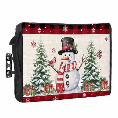 Christmas Snowman Outdoor TV Cover 36-39 Inch Weatherproof,Oxford Heavy Duty Waterproof Outside Flat Screen TV Cover Protector for Television LED Xmas Tree Birds Berry Snowflake Red Black Plaid