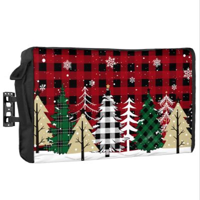 Christmas Tree Outdoor TV Cover 60-65 Inch Weatherproof,Oxford Heavy Duty Waterproof Outside Flat Screen TV Cover Protector for Television Accessories Red Black Checkered Xmas Tree Winter Snowflake
