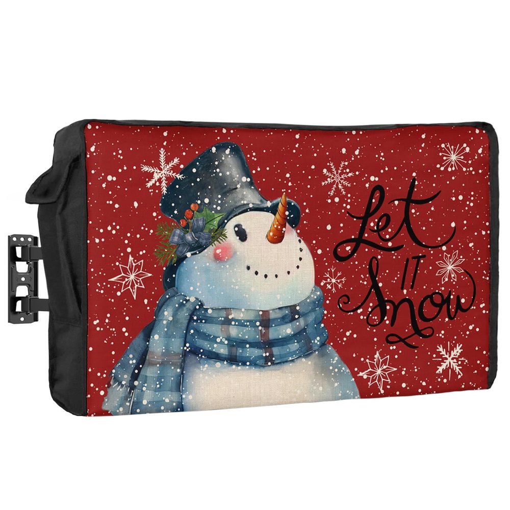 Edwiinsa Red Snowman Christmas Outdoor TV Cover 48-50 Inch Weatherproof, Oxford Heavy Duty Waterproof Outside Flat Screen TV Cover Protector for Television Accessories Let Snow Xmas Winter Snowflake