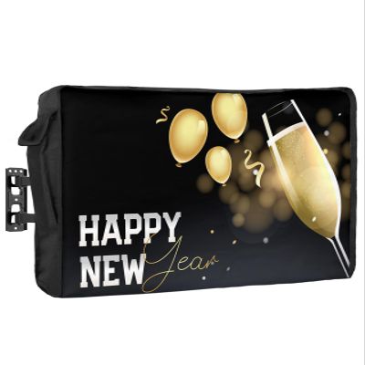 Happy New Year Outdoor TV Cover 36-39 Inch Weatherproof, Oxford Heavy Duty Waterproof Outside Flat Screen TV Cover Protector for Television Accessories Yellow Champagne Balloon Ribbon