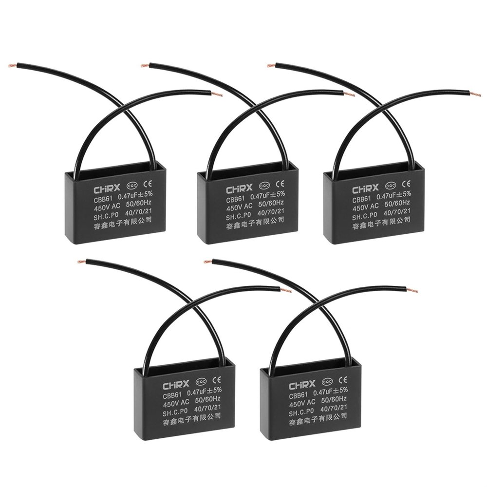 5pcs CBB61 Run Capacitor 450V AC 0.47uF 2-Wire Metallized Polypropylene Film Capacitors for Ceiling Fan