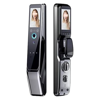 HAvern 3D Facial Recognition Palm Print Intelligent Electronic Lock Automatic Detection AI Smart Home and Office Fingerprint Door Lock (Color : Gray)