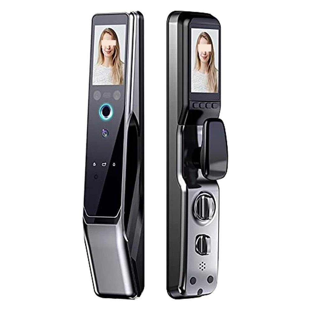HAvern 3D Facial Recognition Palm Print Intelligent Electronic Lock Automatic Detection AI Smart Home and Office Fingerprint Door Lock (Color : Gray)
