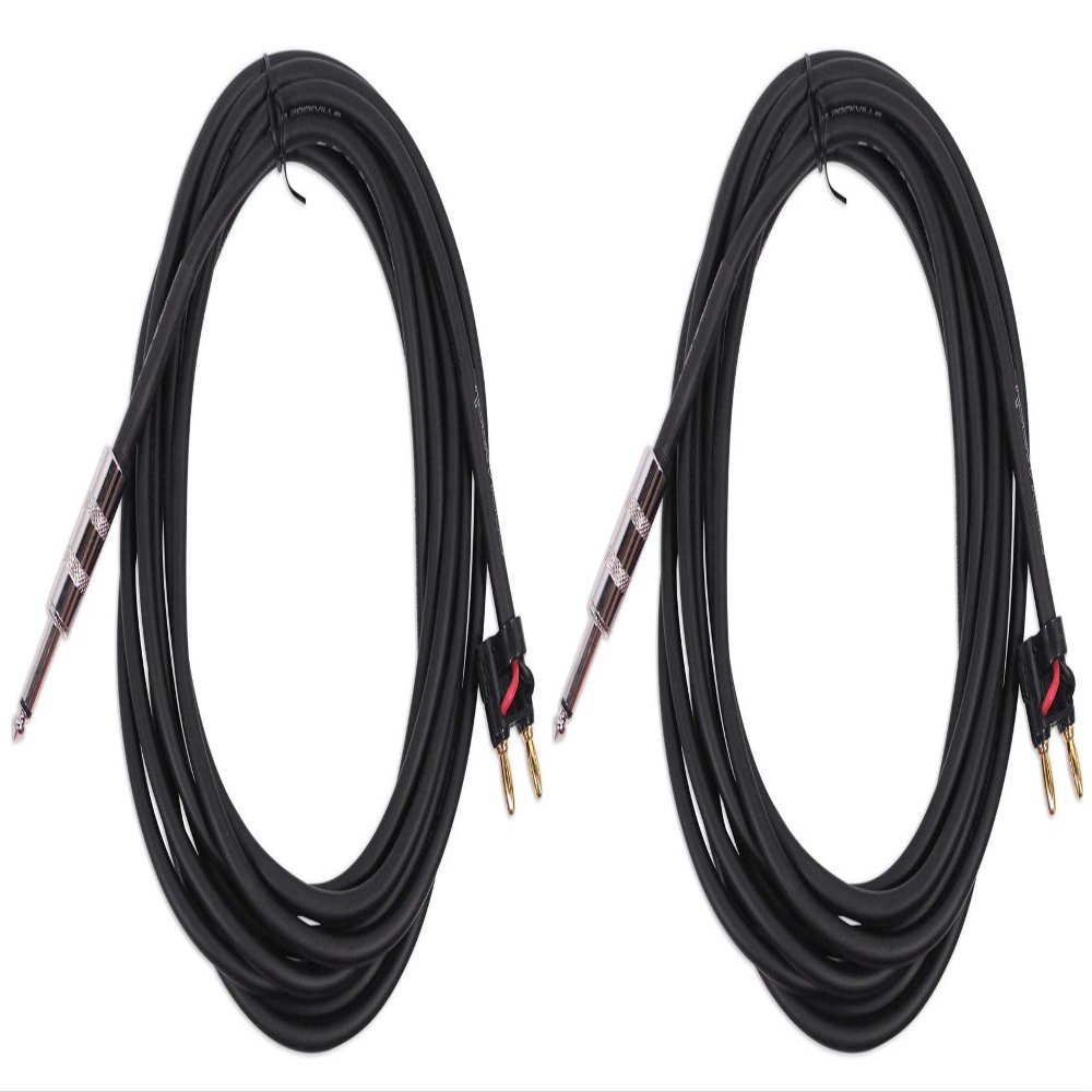 Rockville RCXBN15 15 ft 1/4 in to Banana Plug Speaker Cable, 16 AWG 100% Copper OFC Conductors, Durable PVC Jacket, ROHS Compliant, 2-Piece