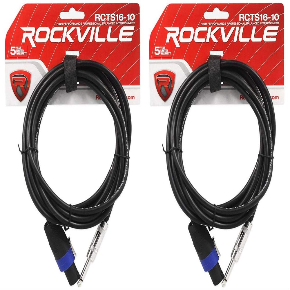 Rockville (2) RCTS1610 10' 16 AWG 1/4" TS to Speakon Speaker Cable 100% Copper