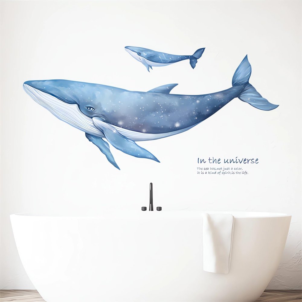 Blue Whale Wall Stickers, sacinora Cartoon Sea Animal Wall Decals Removable Vinyl Peel and Stick for Nursery Living Room Bedroom Bathroom Children's Room Playroom Art Decorations