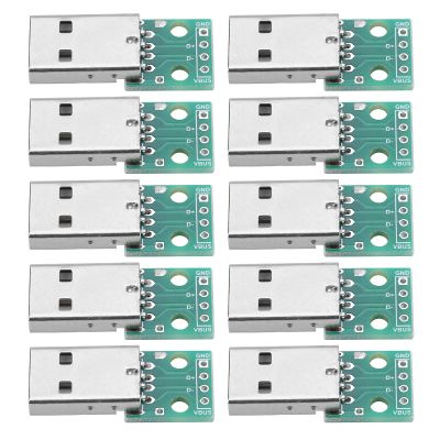 10Pcs USB Type A Male Plug to DIP Adapter Board 4 Pin 2.54mm Pitch USB with VBUS, D+, D-, GND for DIY USB Power Supply and Breadboard Design