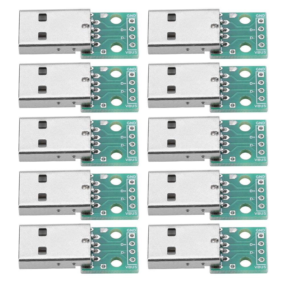10Pcs USB Type A Male Plug to DIP Adapter Board 4 Pin 2.54mm Pitch USB with VBUS, D+, D-, GND for DIY USB Power Supply and Breadboard Design