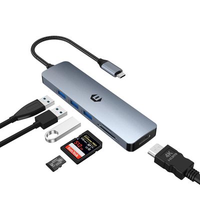 6 in 1 USB C Hub, oditton USB C Multiport Dongle Featuring 4K HDMI, 3 USB 3.0 Ports, and SD/TF Card Reader, Designed for New MacBook Pro/Mac Air and Various Type C Devices
