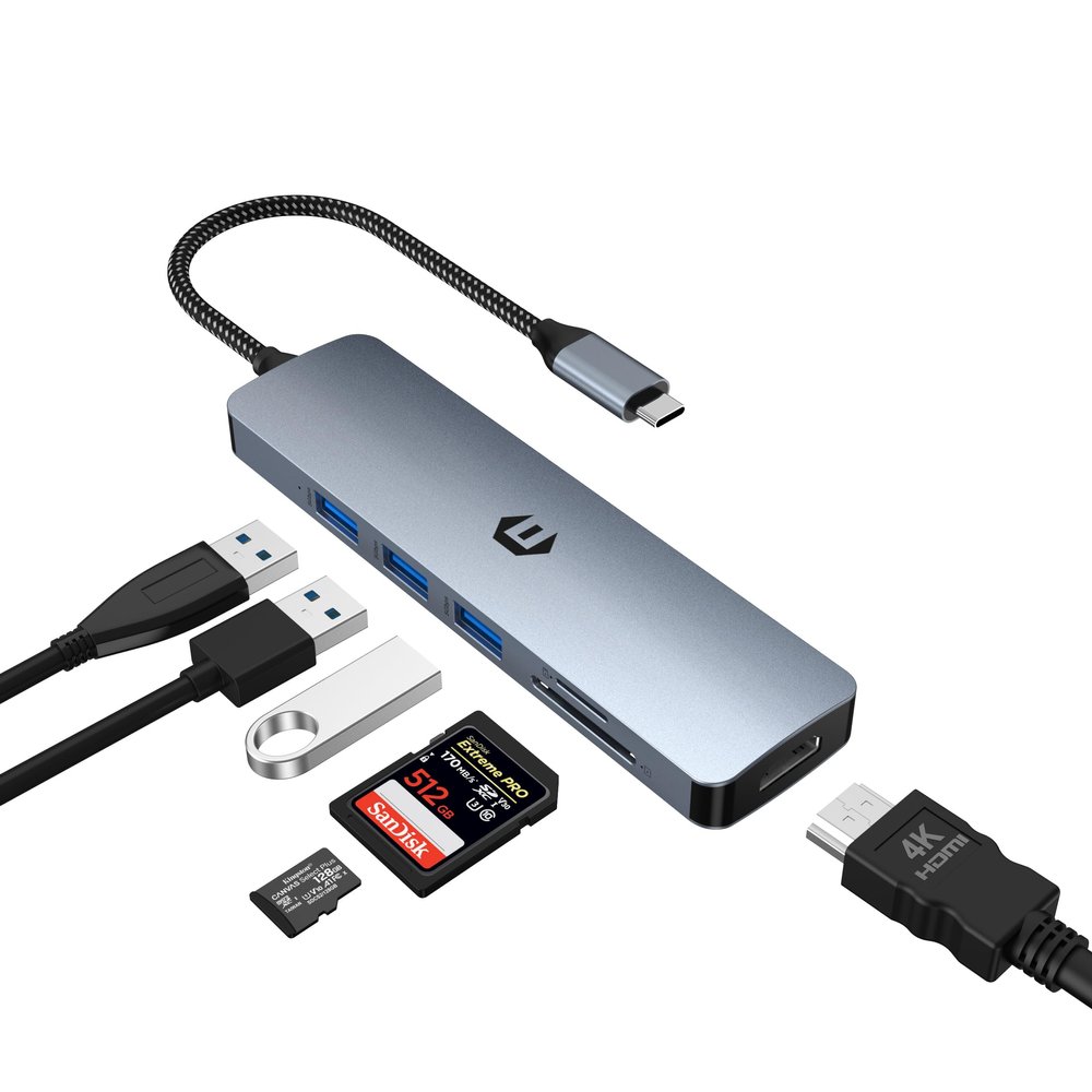 6 in 1 USB C Hub, oditton USB C Multiport Dongle Featuring 4K HDMI, 3 USB 3.0 Ports, and SD/TF Card Reader, Designed for New MacBook Pro/Mac Air and Various Type C Devices