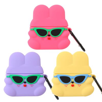 3 Pack 3D Cute Cool Sunglasses Rabbit Case for Airpod 3,3D Cute Airpod 3 Case for Kids Boys Girls Teens Women,Fashion Gift Kawaii Sunglasses Rabbit Soft Silicone Case for Airpod 3rd 2021