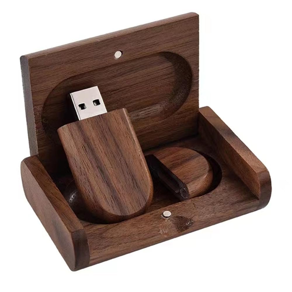 3.0 64GB Wood USB Flash Drive USB Disk Memory Stick with Wooden Box (3.0 64GB, Walnut Wood-1)