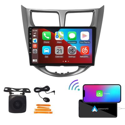 [2G+32G] Carplay Android Auto Touchscreen Autoradio Car Stereo GPS Navigation FM Radio Head Unit WiFi Mirror Link Multimedia Player GPS Radio DSP for Hyundai Verna Accent Solaris 2010-2016 Silver