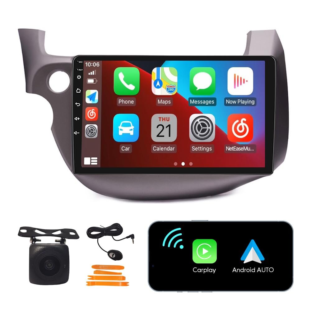 [2G+32G] 10" Carplay Android Auto Touchscreen Autoradio Car Stereo GPS Navigation FM Radio Head Unit WiFi Mirror Link Multimedia Player GPS Radio DSP Forhonda fit 2007-2014