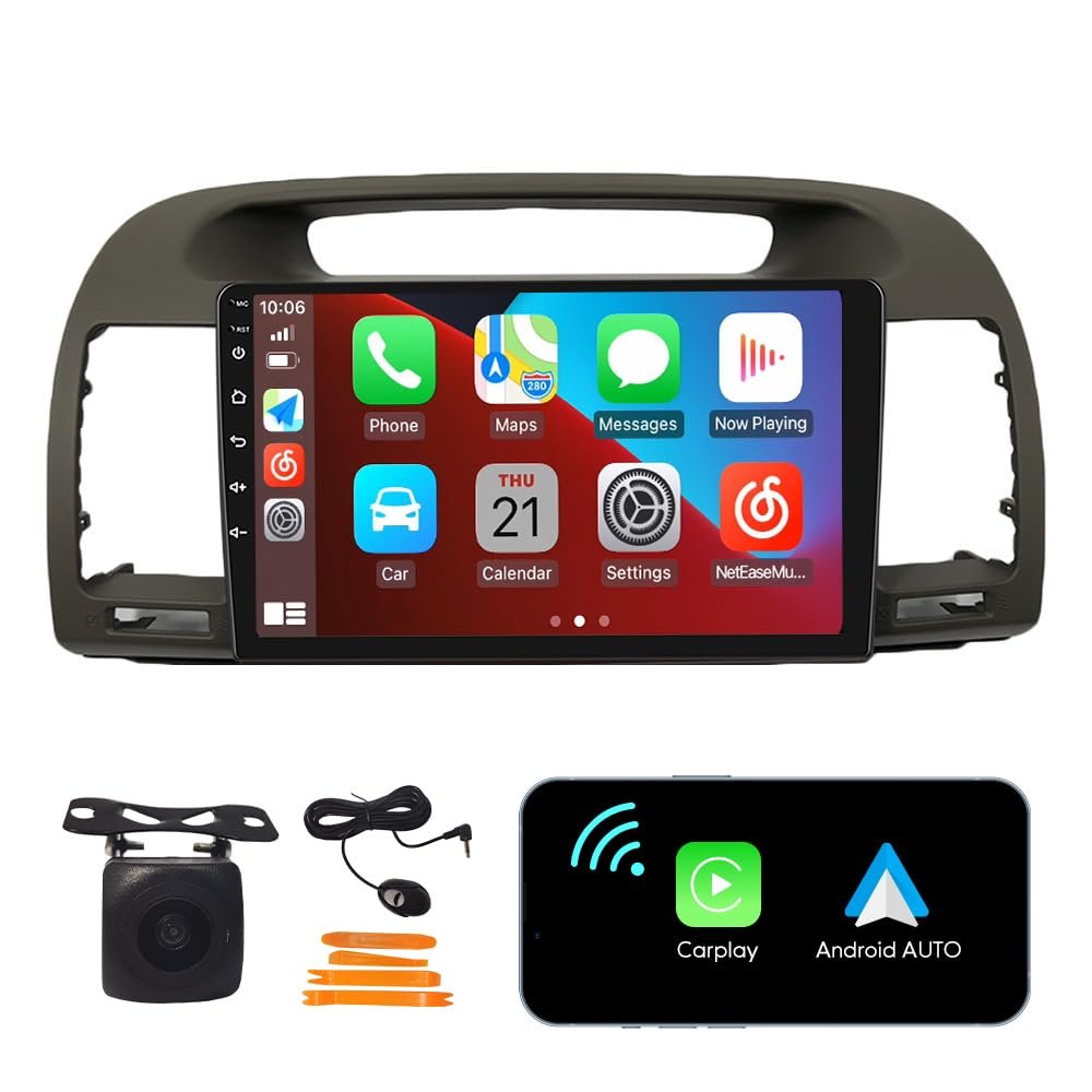 [2G+32G] Carplay Android Auto Touchscreen Autoradio Car Stereo GPS Navigation FM Radio Head Unit WiFi Mirror Link Multimedia Player GPS Radio DSP for Toyota Camry 2000-2006 Gray