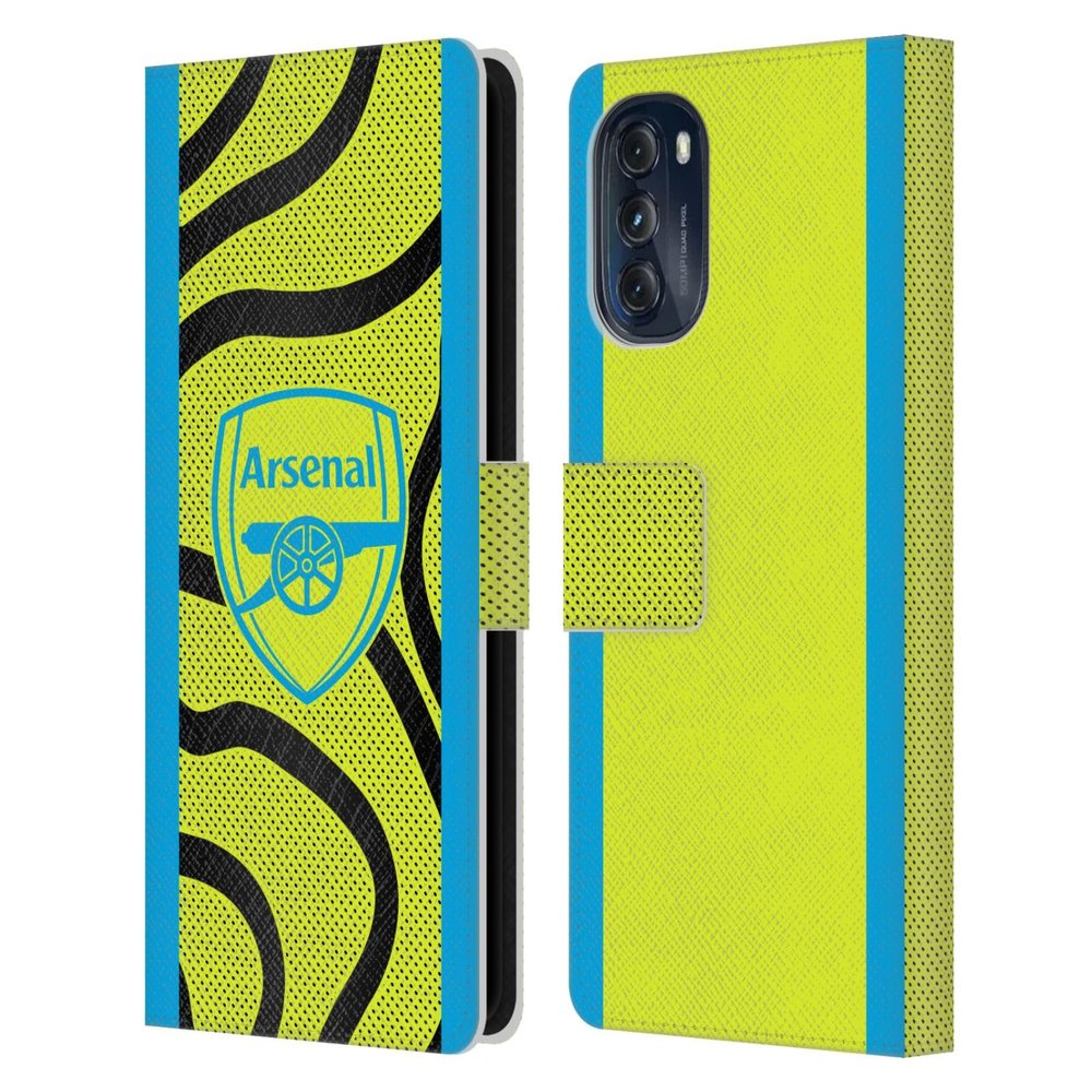 Head Case Designs Officially Licensed Arsenal FC Away 2023/24 Crest Kit Leather Wallet Case Compatible with Motorola Moto G (2022)
