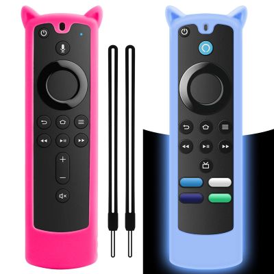 2 Pack Silicone Remote Cover Case Glow in The Dark, Anti-Slip Silicone Protective Case with Lanyard Blue & Rose Red