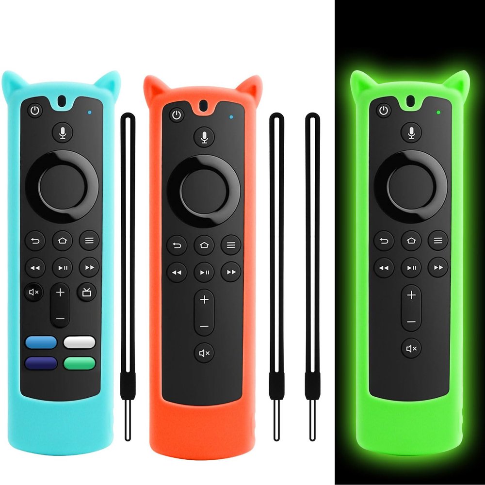 3 Packs Silicone Remote Cover Case Glow in The Dark, Anti-Slip Silicone Protective Case with Lanyard(Glow Green & Sky Blue & Orange)