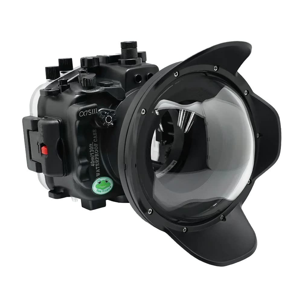 Seafrog Professional Waterproof Housing with 6" Dry Dome Port Kit, for Sony A7SIII/A7S3 with FE12-24 F4 and FE16-35 F4(Zoom Gear Included) Underwater 40m/130fit Diving Case-Black