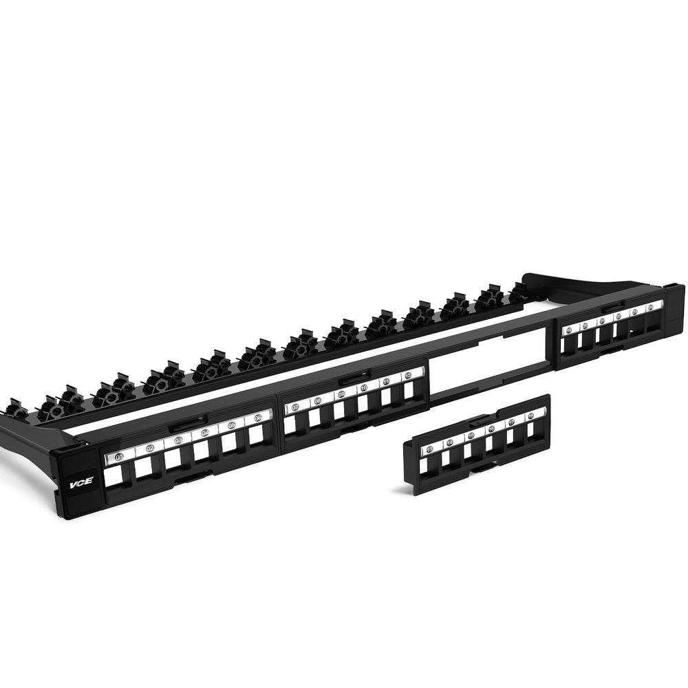 VCE Cat6 Patch Panel 24 Port, 1U Blank Removable Panel with Adjustable Rear