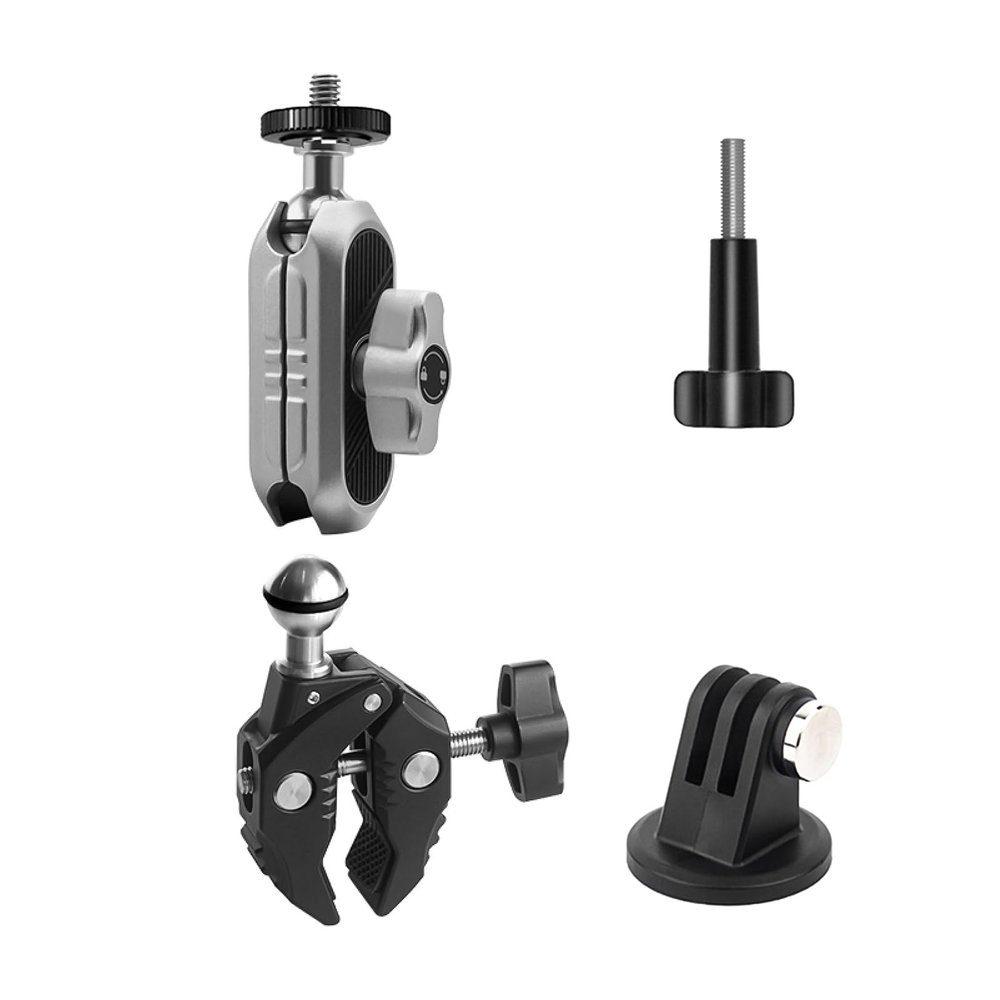 Andoer Camera Mounts Clamp Mount Bicycle Handlebar Adapter Mount Aluminum Alloy with Dual 360Rotatable Ball Head with GoPro Adapter Compatible with GoPro Hero 11/10/9/8/7 Insta360 One/X2/X3 Cameras