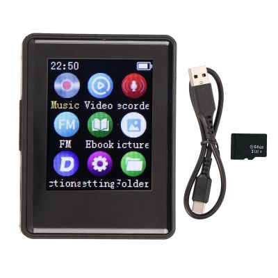 MP3 Player, HiFi Audio Bluetooth 5.0 1.77in MP4 Player, Portable Music MP3 MP4 Player with Radio Recording E Book Photo. (with 64G Memory Card)