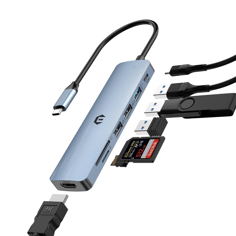 7 in 1 USB C Hub, Tymyp USB C HUB Adapter, a Versatile hub with 4K HDMI, 100W PD, USB 3.0 Ports, 2 x USB 2.0 Ports and an SD/TF Card Reader