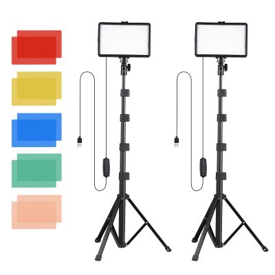 Andoer 2 Pack USB LED Video Lights Kit Bi-Color Temperature Fill Lights 10-Level Brightness with Light Stands Color Filters for Video Conference Lighting Live Streaming Video Recording Product
