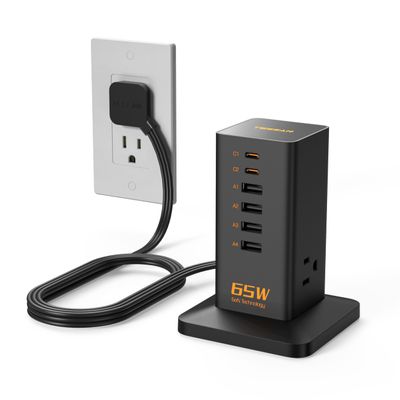 USB Charging Station for Multiple Devices PD 65W, TESSAN 9-in-1 USB C Charger Block for iPhone 17/16/15, MacBook, Tablet, Type C Desktop Charger with 3 AC, Home Travel Office Accessories