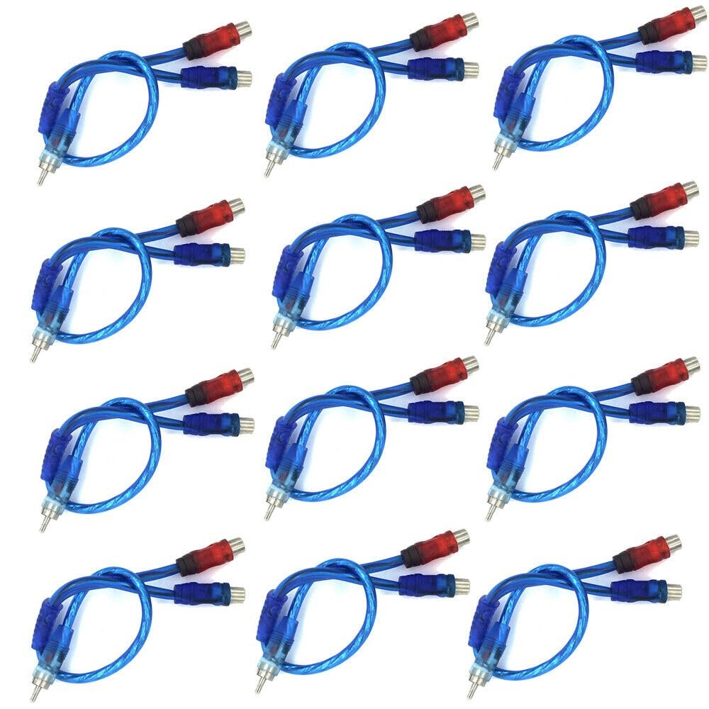 12PCS 12" RCA Audio Jack Cable Y Splitter Adapter 1 Male to 2 Female Plug