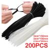 BREAKA 200/100PCS Self-Locking Plastic Nylon Tie Black and White Cable Tie Fastening Ring Cable Tie Zip Wraps Strap Nylon Cable Tie (Color : Black (200PCS), Size : 2.5x200mm) view 2