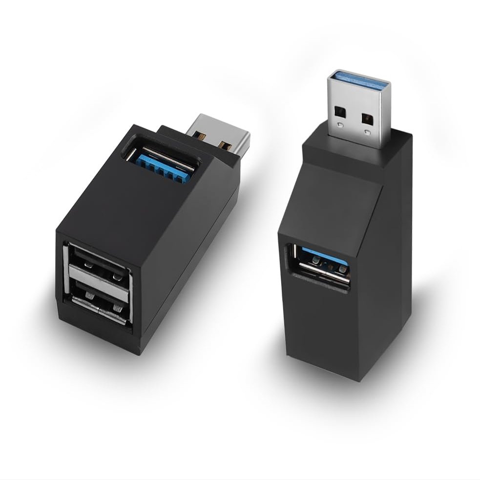 HATMINI 3 Ports USB Hub,USB Male to Female Expansion Adapter 2 Pcs 90 Degree Splitter 1 USB 3.0 and 2 USB 2.0 Port Portable Powered Data for Connecting Mobile Hard Disk, U Disk, Camera, Mouse,etc