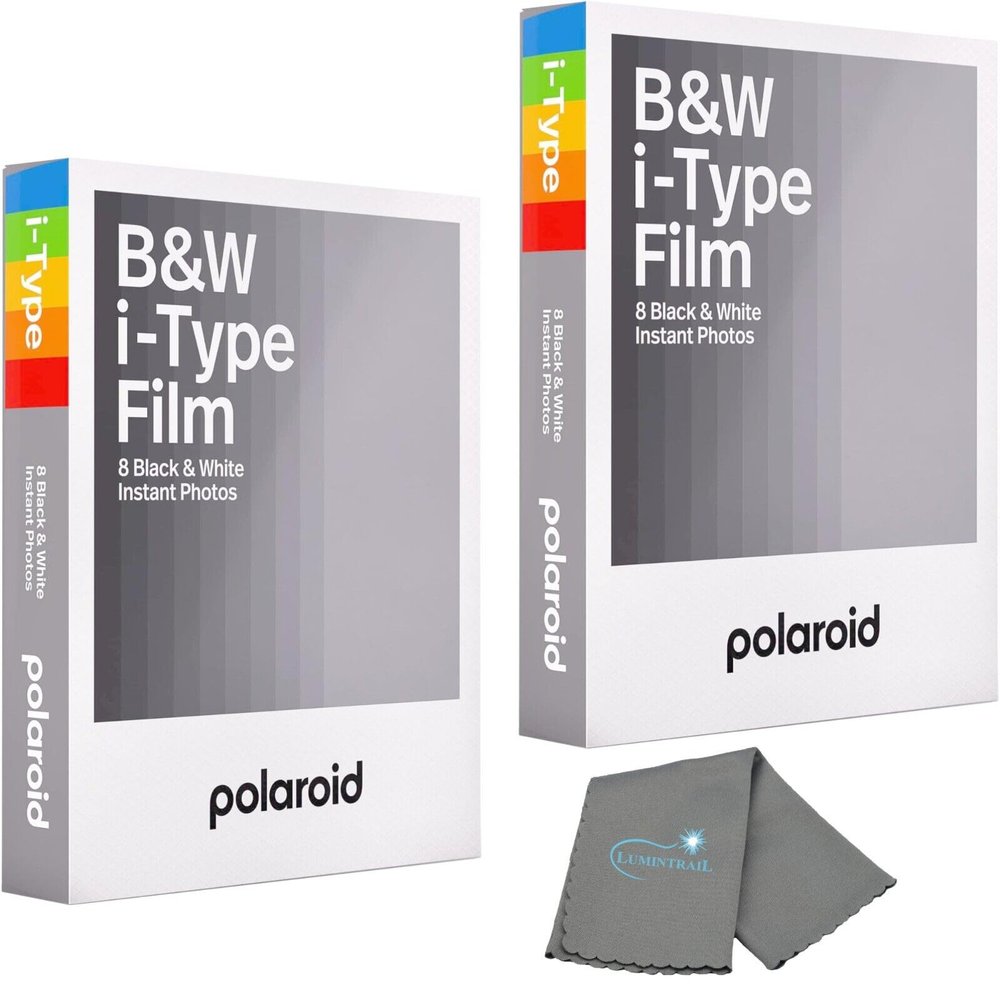 Polaroids Black & White Instant Film, 2 Pack, 16 Photos, B&W Film Works with Polaroid i-Type Cameras, Now, Now+, I-2, & Lab, Bundle with a Lumintrail Lens Cleaning Cloth