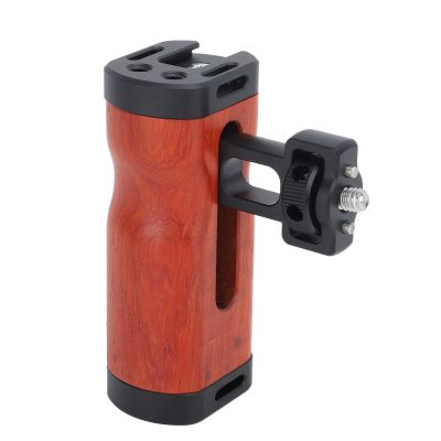 Camera Cage Wooden Handle Grip, Universial Left Right Side Handle Grip, for DSLR Camera Cage and Camnera Accessories, with Cold Shoe Mount 1/4 Inch Screw Hole 3/8 Inch Screw Hole