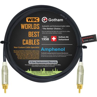 6 Foot - Gotham GAC-4/1 (Black) Star-Quad Center-Channel Subwoofer Cable with Amphenol ACPR-SWH Die-Cast, Gold Plated RCA Connectors  Directional